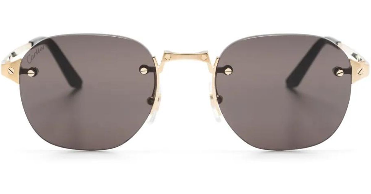 Cartier Rimless Square-Frame Sunglasses in Gray | Lyst