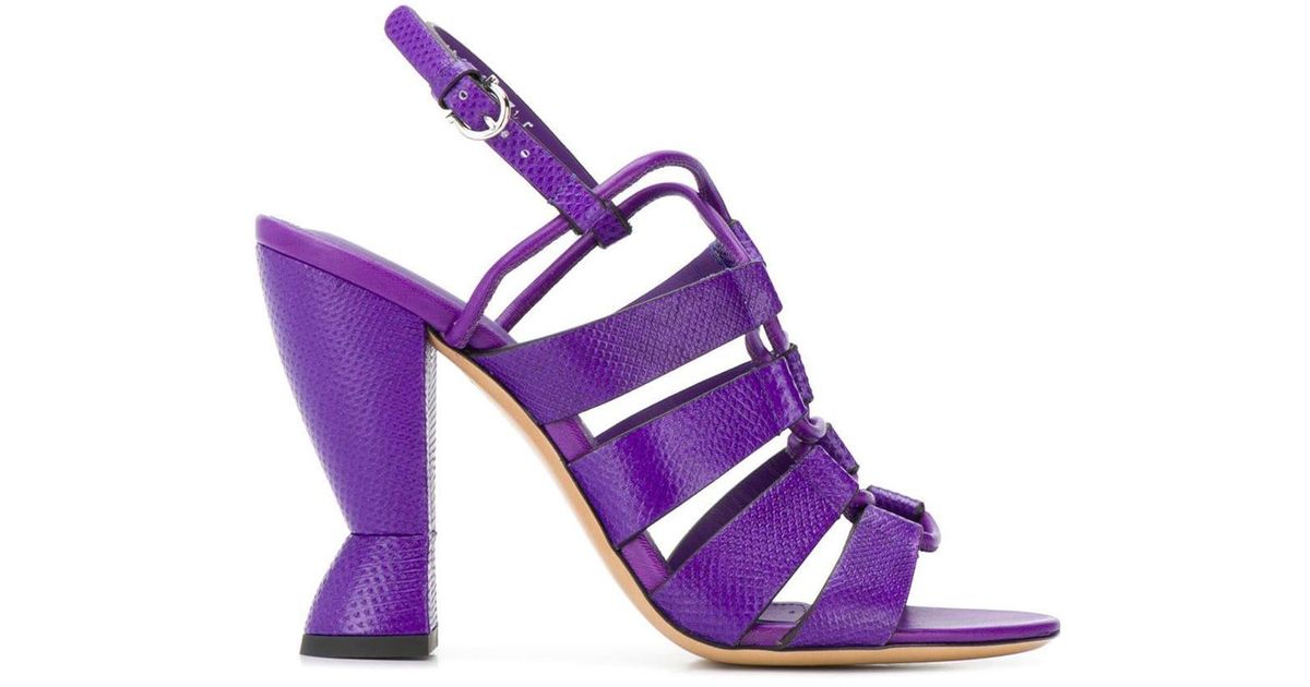 Ferragamo Leather Scuptural Heel Sandals in Purple - Save 45% - Lyst
