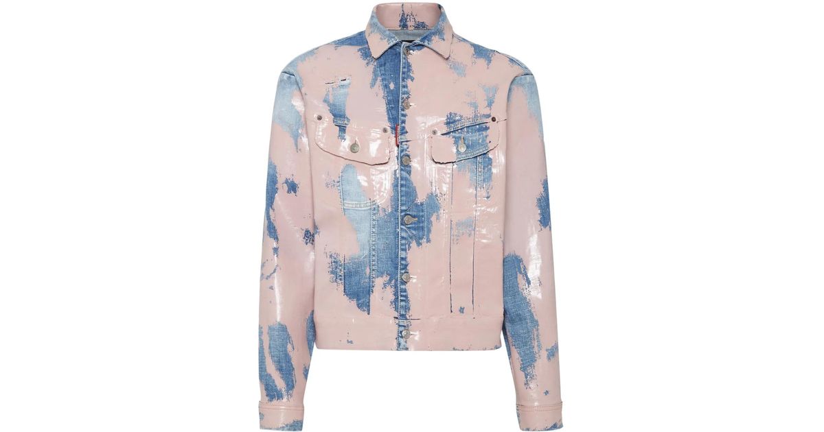 DSquared² Two-Tone Distressed Denim Jacket in Blue for Men