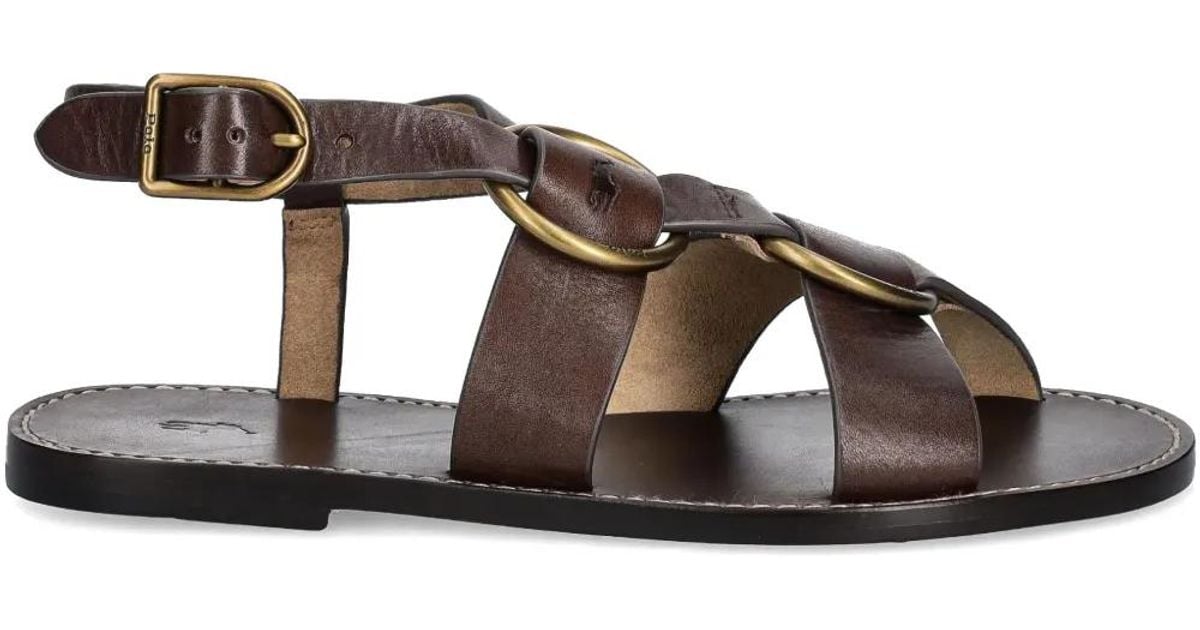RALPH LAUREN*ダブルOリングレザークロスストラップサンダル Double O-Ring Leather Sandal