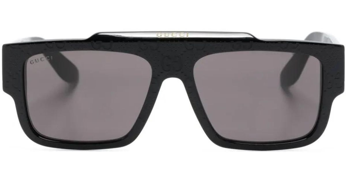 Gucci Gg Supreme Rectangle-Frame Sunglasses in Gray | Lyst