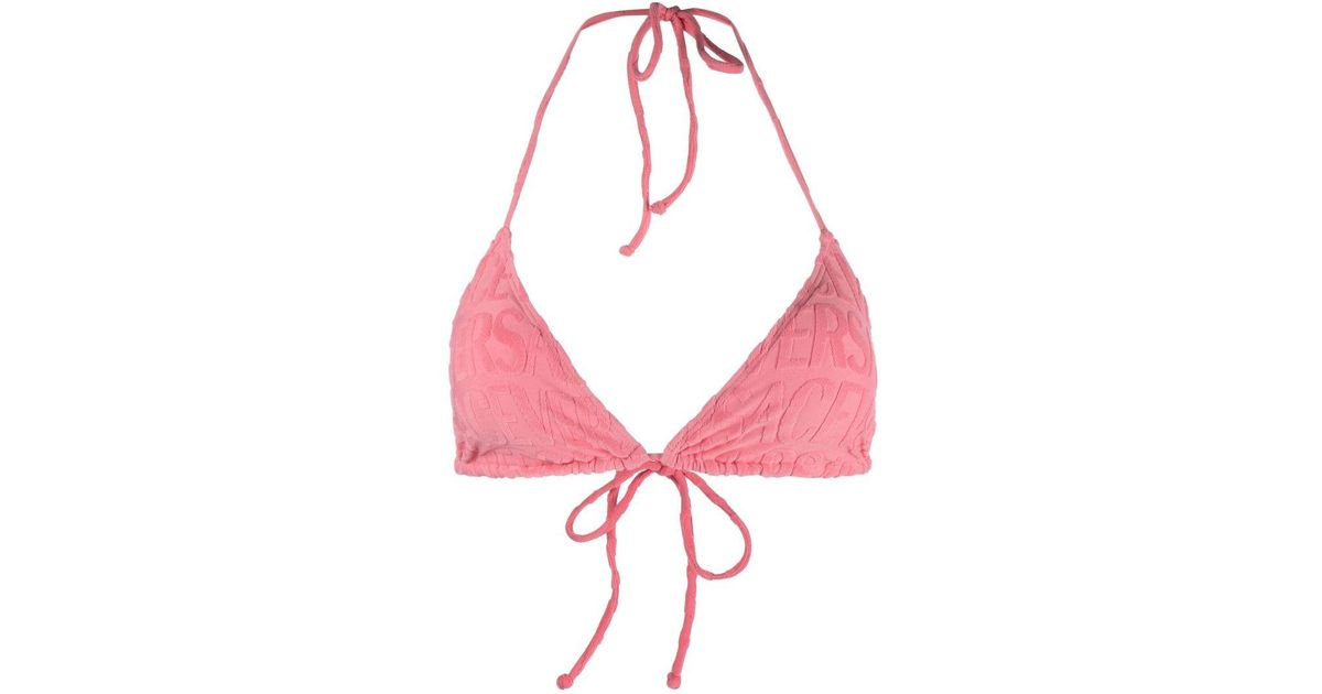 Versace X Dua Lipa Allover Towel Bikini Top in Pink | Lyst