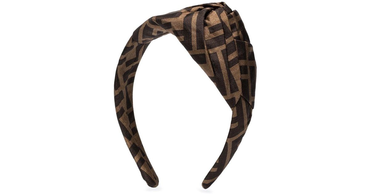 Fendi Ff Logo Jacquard Headband in Brown | Lyst