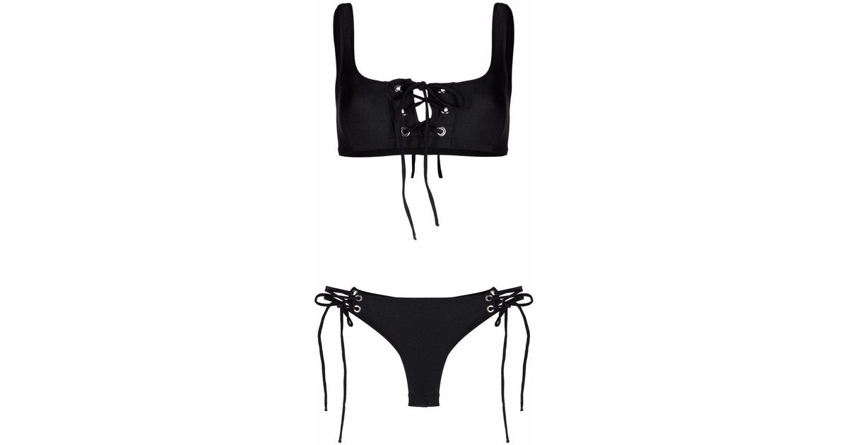 Noire Swimwear Latticestrap Metallic Bikini Set in Black Lyst Australia