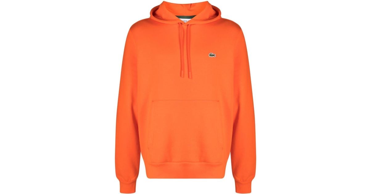 Lacoste Logo-patch Drawstring Hoodie in Orange for Men | Lyst