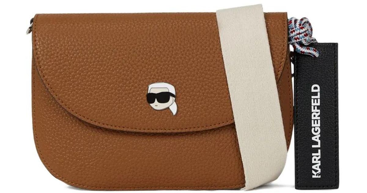 KARL LAGERFELD Ikon Flap Crossbody Bag in Brown | Lyst