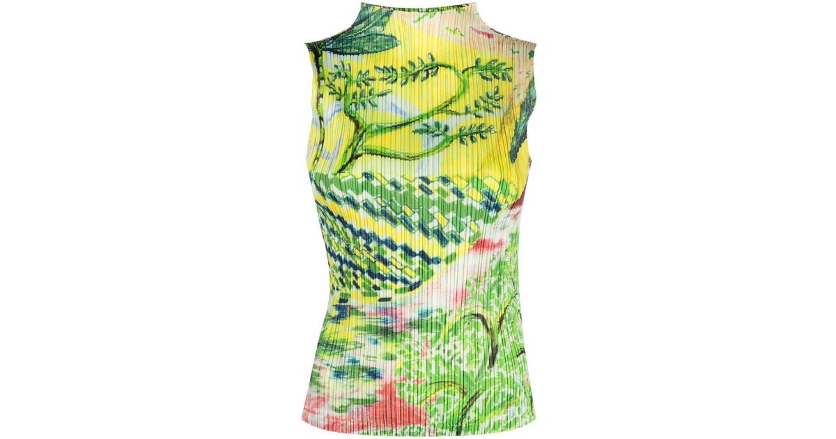 プリーツプリーズPROMENADE GREEN Pleats Please Issey Miyake Promenade Pleated Sleeveless Top