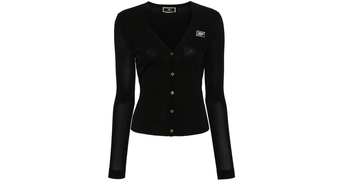 Elisabetta Franchi logo-jacquard cropped cardigan - Black