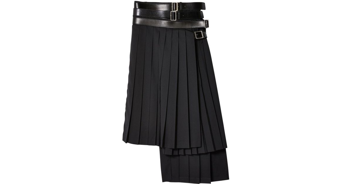 Junya Watanabe ベルテッド プリーツスカート ブラック | Lyst