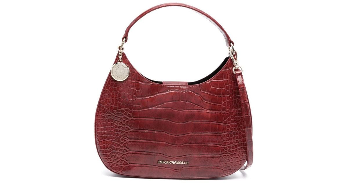 Emporio Armani Crocodileembossed Shoulder Bag in Red Lyst