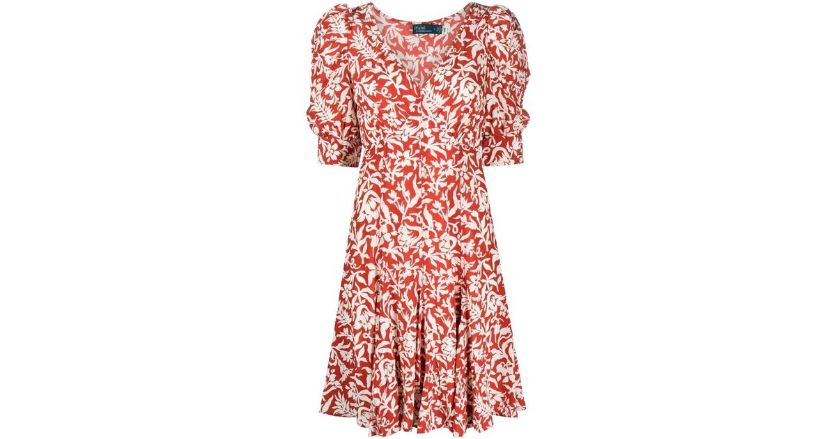Polo Ralph Lauren Floralprint Boxpleat Dress in Red Lyst