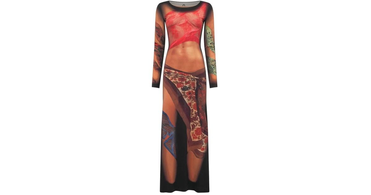 ワンピース MARINE SERRE DRAPED STATUE LONG DRESS RECYCLED DRAPED STATUE JERSEY LONG SLEEVES DRESS • Marine Serre
