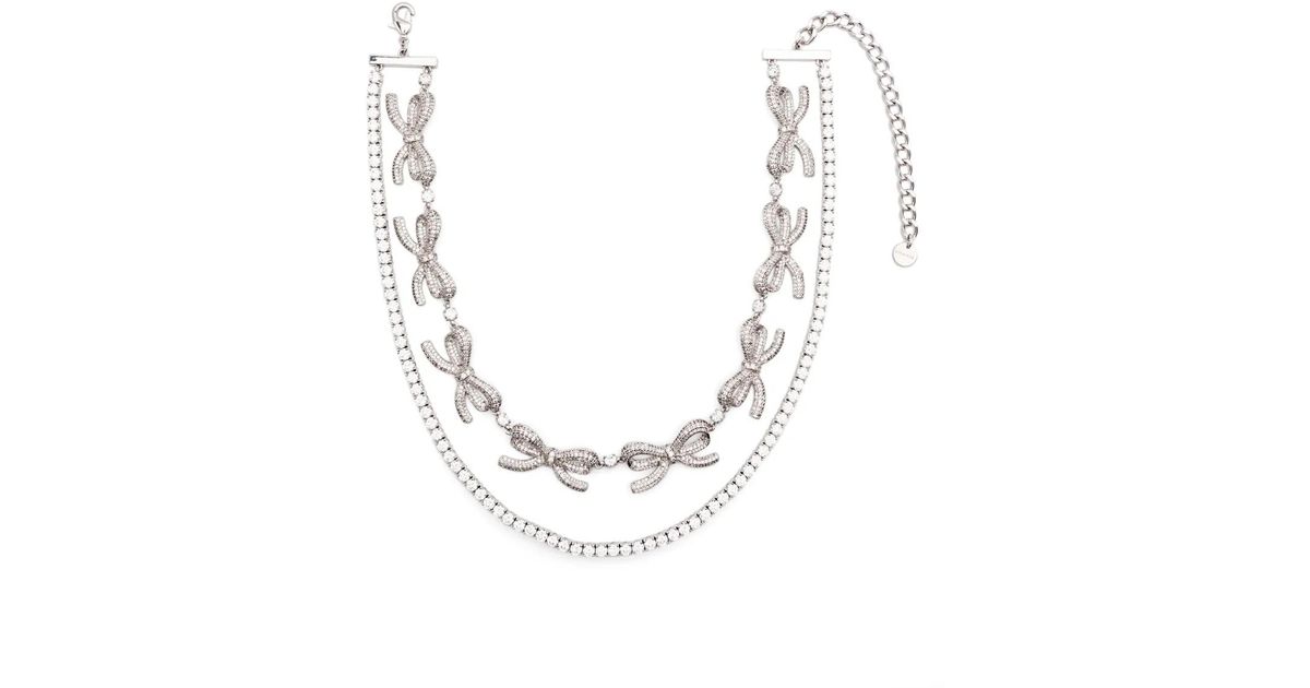 Self-Portrait Crystal-Bows Necklace in White | Lyst