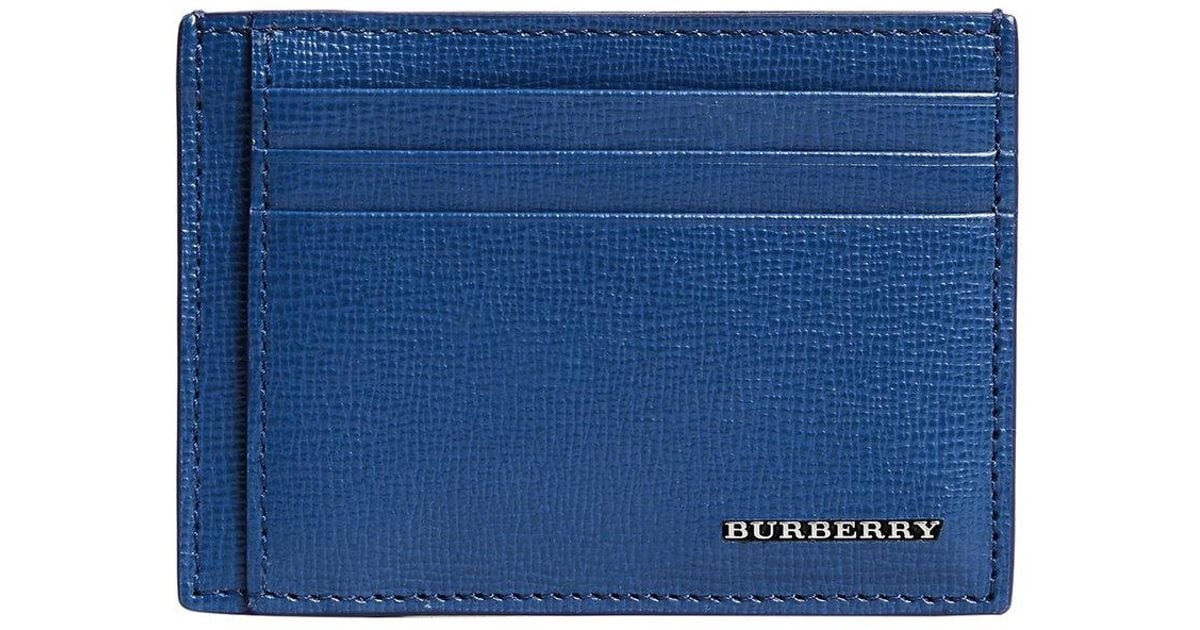 Burberry House Check Chase Deep Blue Grainy Leather Money Clip Card Case  Wallet