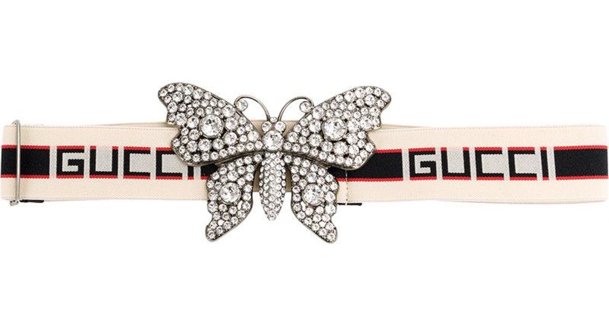 gucci stripe belt with butterfly