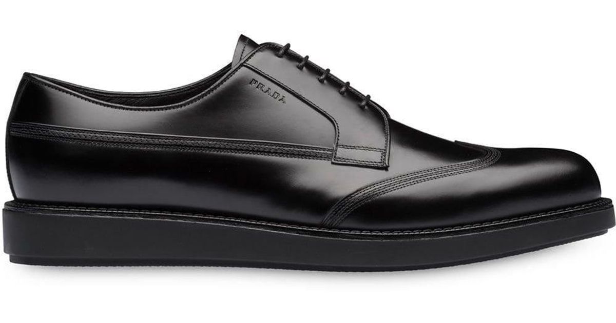 Prada Leather Platform Derby Shoes in Black for Men - Lyst