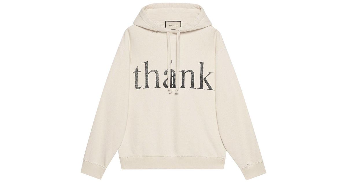 Gucci Think/thank Print Drawstring Hoodie in White (Natural) for Men - Lyst