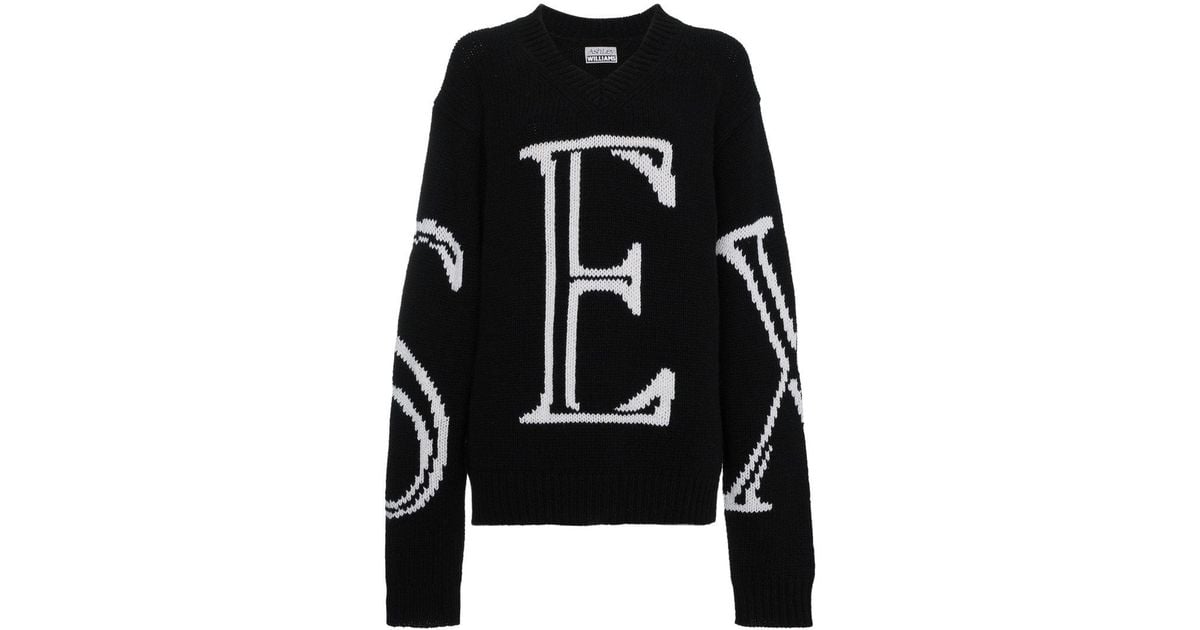 Ashley Williams Sex Intarsia Oversized Wool Sweater in Black