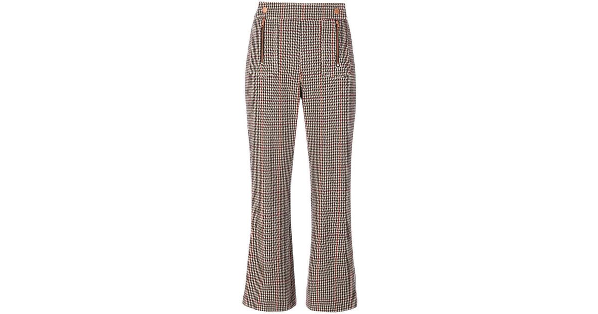 See By Chloé Wool Cropped Houndstooth Trousers in Brown - Lyst