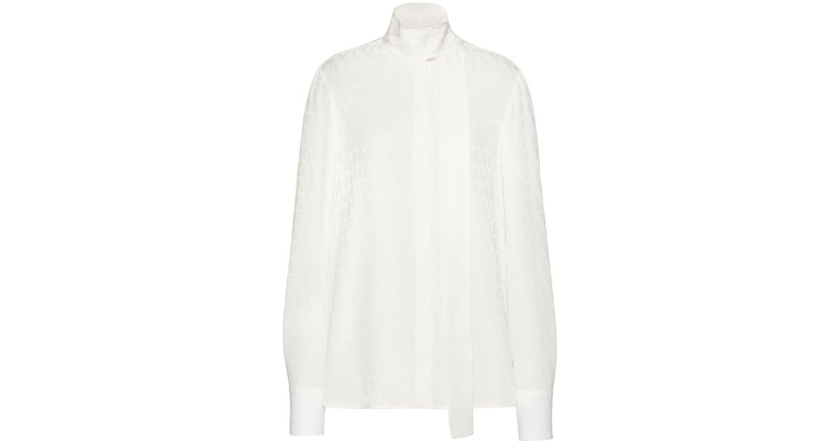 Valentino Garavani Toile Iconographe Silk-jacquard Blouse in White | Lyst
