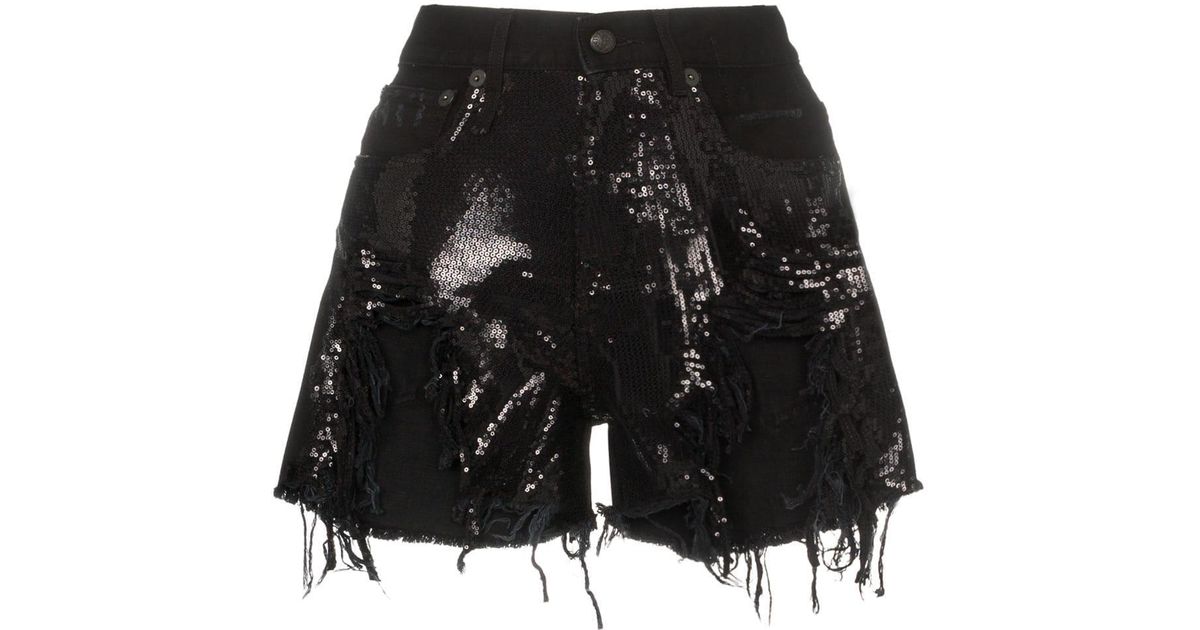 R13 Shredded Sequin embellished Denim Shorts in Black Lyst Canada