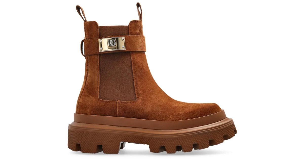 Dolce & Gabbana Suede Chelsea Boots in Brown | Lyst
