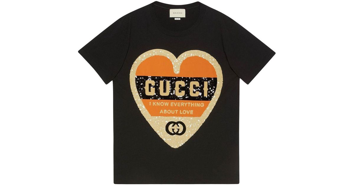 Gucci Love-print Sequinned T-shirt in Black | Lyst Canada