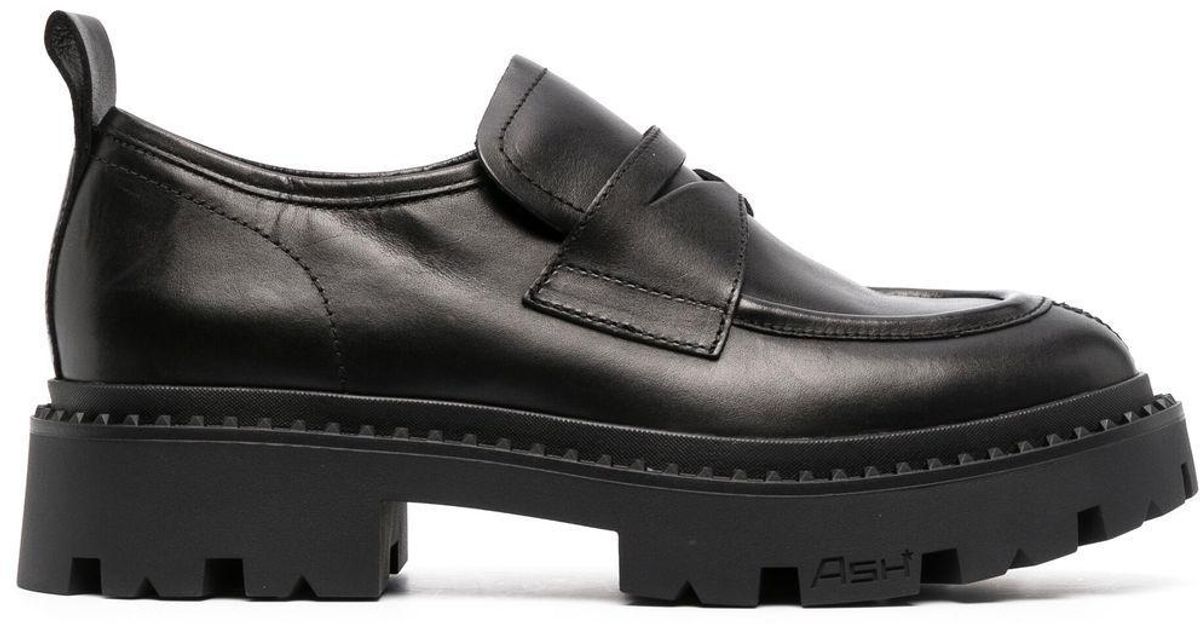 Ash Genial Leather Lug-sole Loafers in Black | Lyst