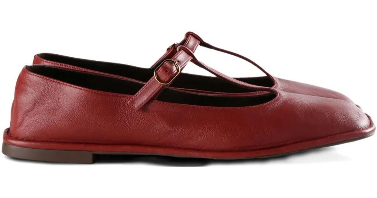 The Row Square T-Strap Flat Shoes in Red | Lyst