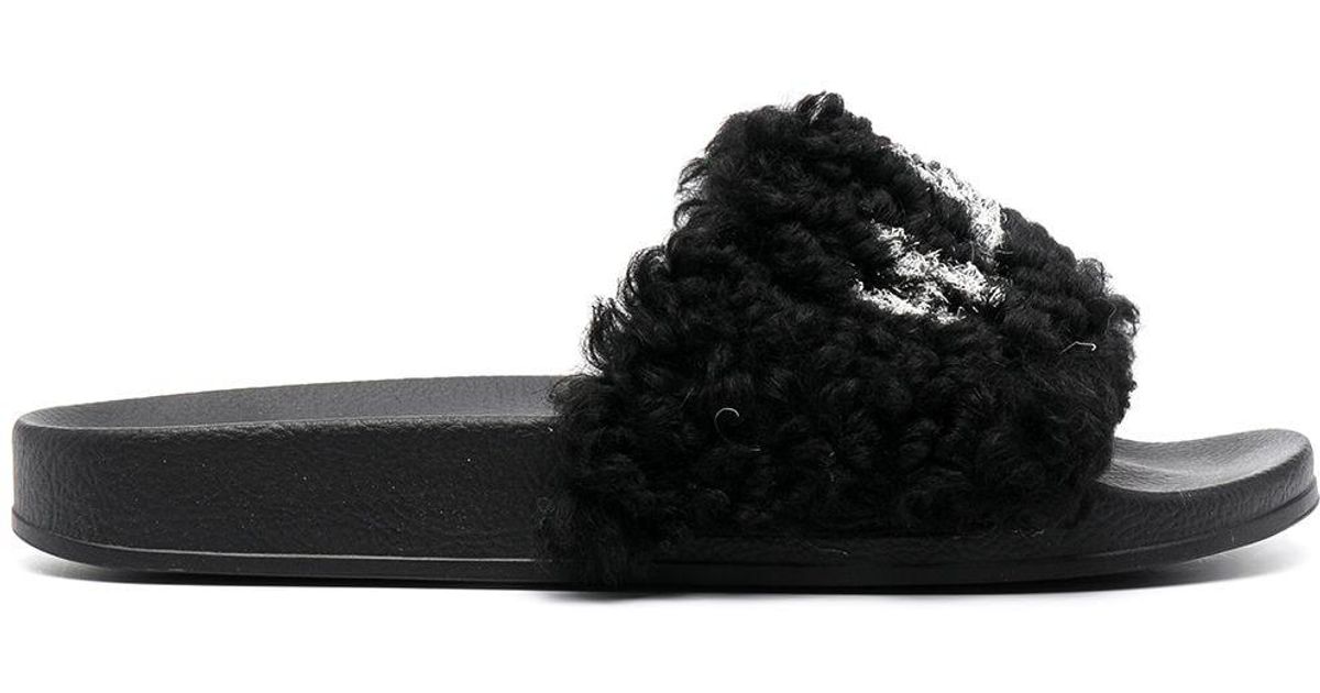Marni Logo-print Shearling Slides in Black for Men - Lyst