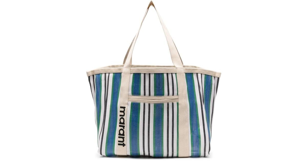 【ISABEL MARANT】DARWEN Stripe Logo Tote Bag Blue Isabel Marant Darwen Striped Tote Bag in Blue | Lyst