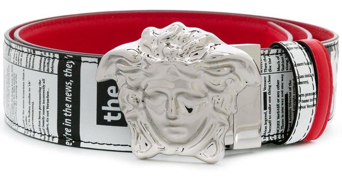 Versace White Reversible Medusa Newspaper Print Leather Belt