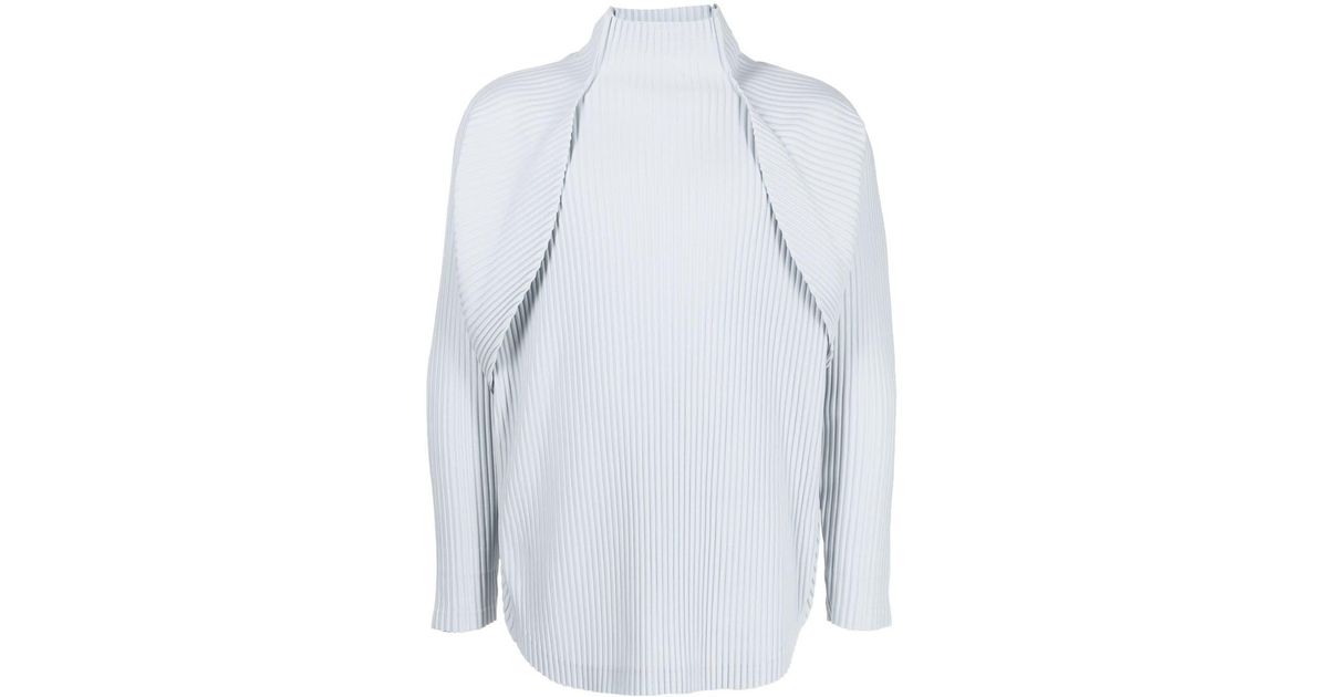 Homme Plissé Issey Miyake Vase Pleated High-neck Top in White 