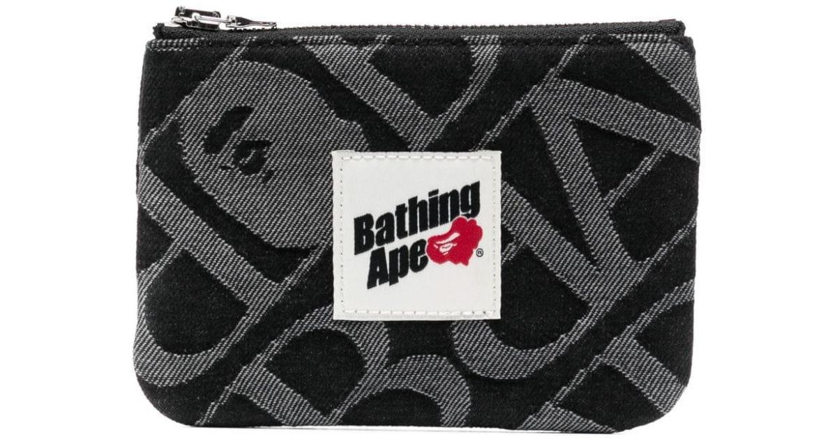A Bathing Ape Black Logo-patch Monogram-jacquard Wallet for men