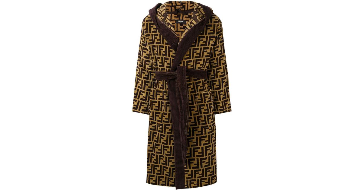 Fendi Ff Logo Cotton Robe in Brown for 
