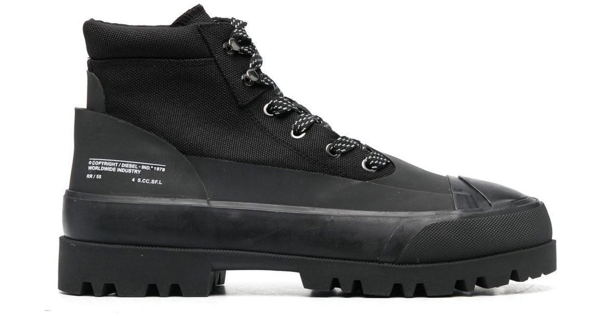 DIESEL Rubber Hiko Hybrid Lace-up Boots in Black | Lyst