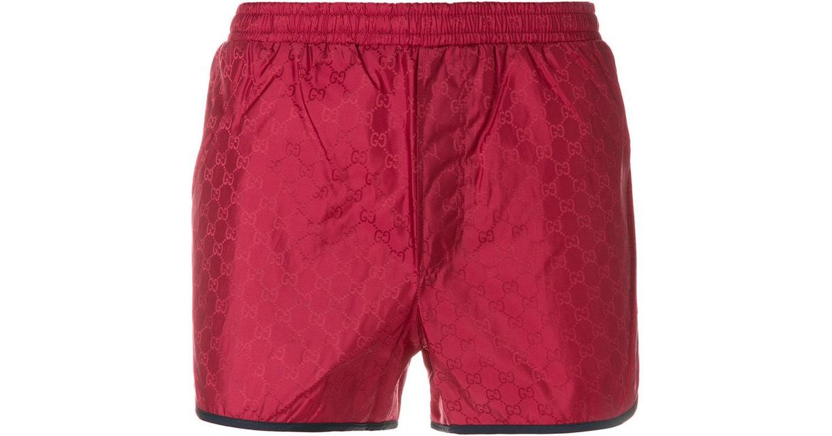 Gucci Synthetic Gg Supreme Swim Shorts in Red for Men - Lyst