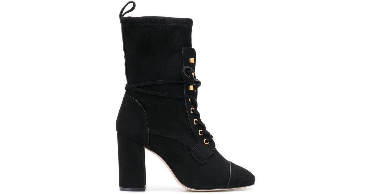 Stuart Weitzman Lace-up Stretch-suede Ankle Boots Black - Save 41% - Lyst