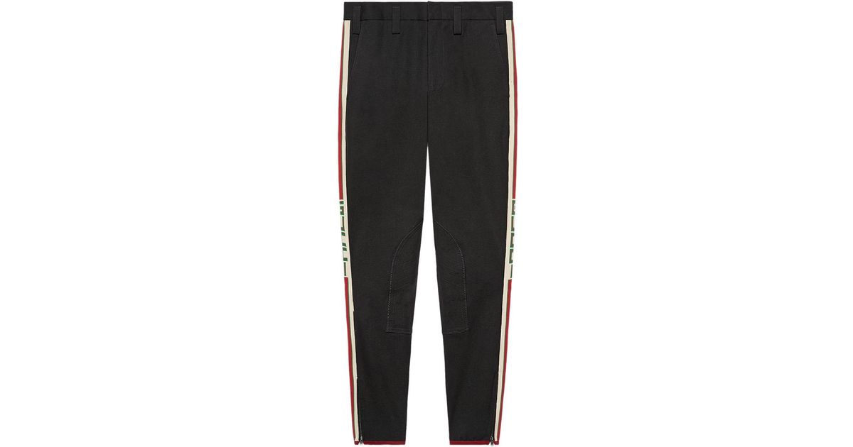 gabardine stretch pant with gucci stripe