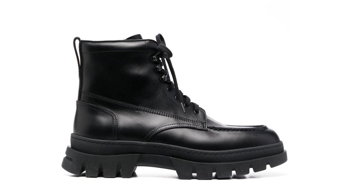 Roberto Cavalli Lace-up Leather Lug Boots in Black for Men | Lyst
