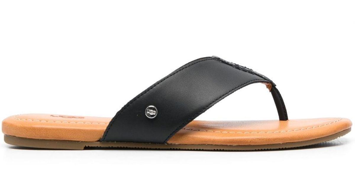 UGG Carey Leather Flip Flops in Black Lyst UK