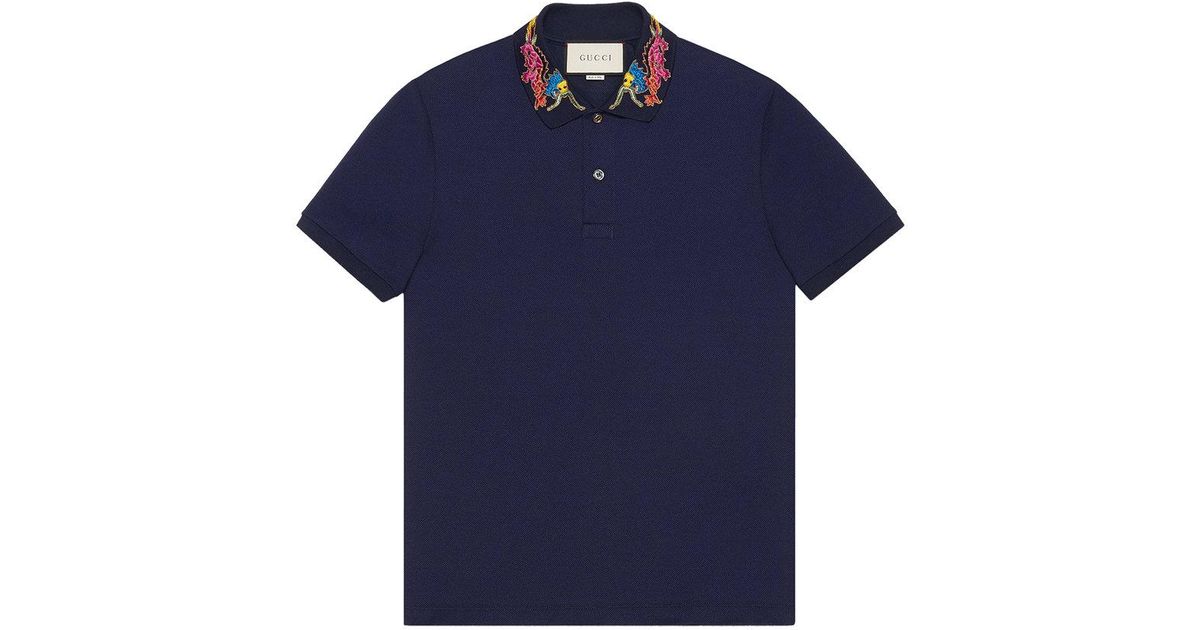 Dragon Embroidered Collar Polo Shirt 