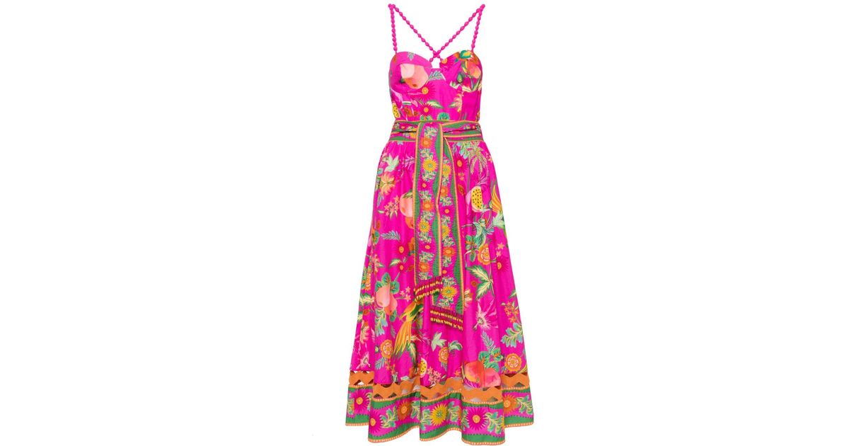 pink delicate fruit garden organic cotton midi dress Farm Rio Women's Delicate Fruit Garden Midi Dress