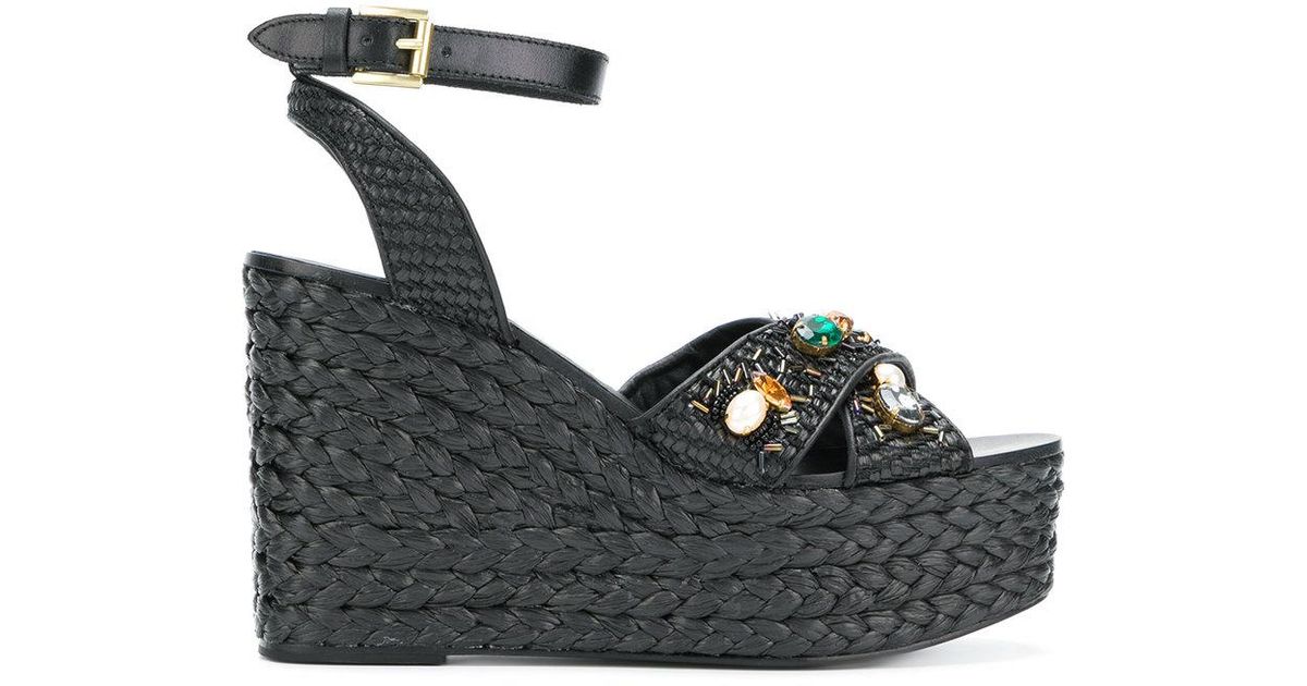 black embellished wedges