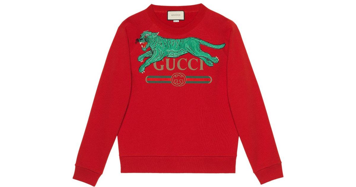Sudadera con logo y tigre Gucci de Algodón de color Rojo para hombre | Lyst