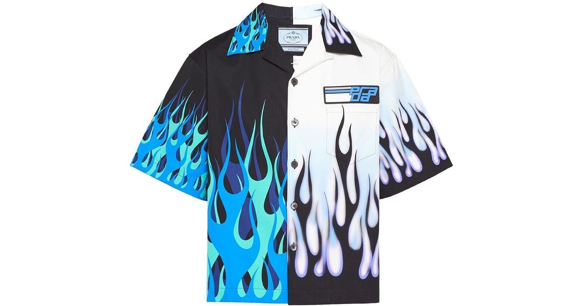 Prada Double Match Flames Print Shirt in Blue for Men | Lyst