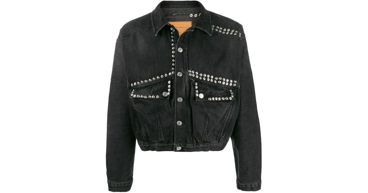 Martine Rose Stud-embellished Cropped Denim Jacket in Black for Men | Lyst