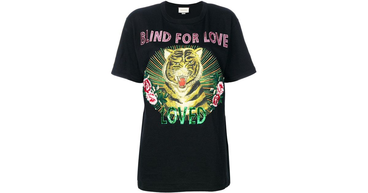 Gucci Cotton Blind For Love Tiger Print T-shirt in Black | Lyst