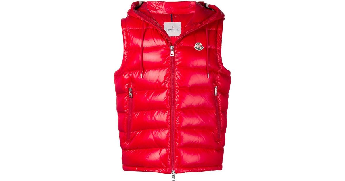 red hooded vest