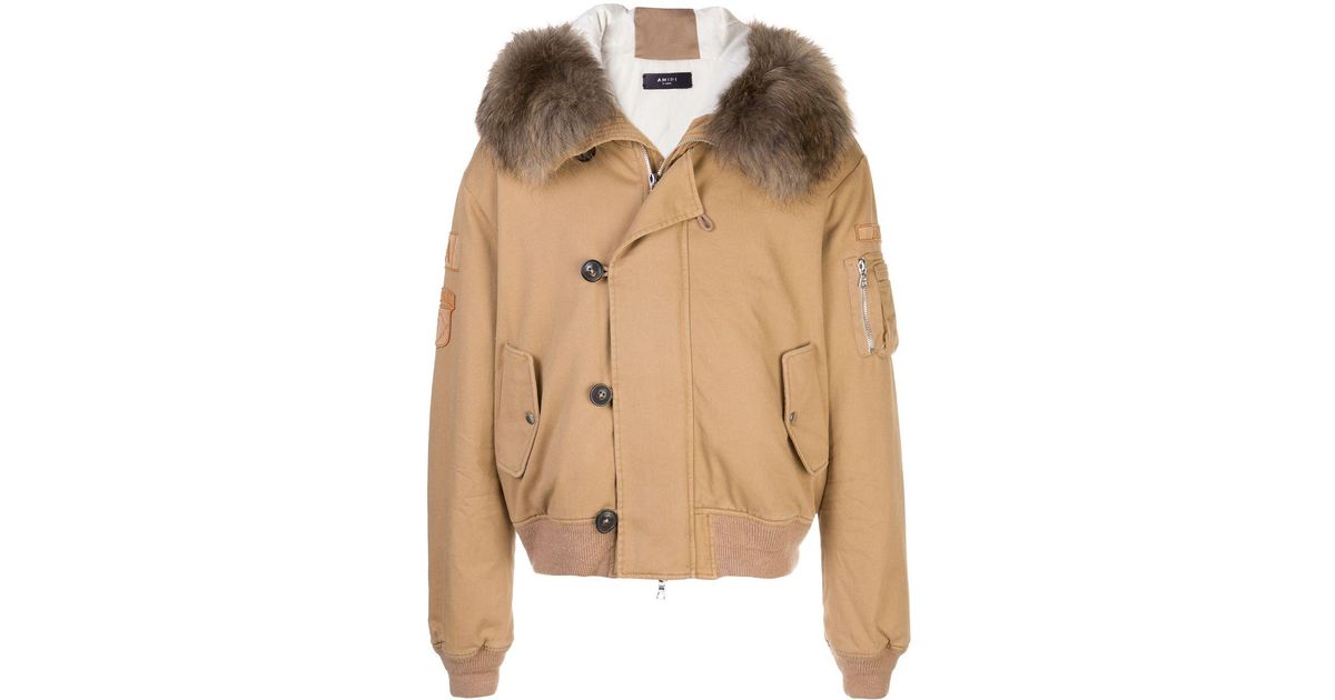 Amiri Faux Fur Hooded Bomber Jacket in 